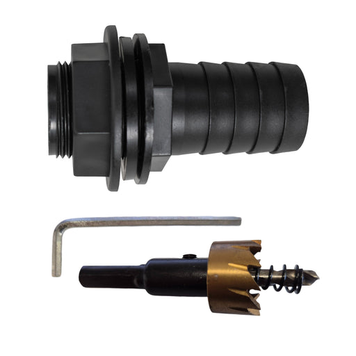 Tank Connector with Washer 3/4" BSPM & 1" Barb Outlet and Drill Bit - Home & Garden > Lawn & Garden Tech Hose & Fittings
