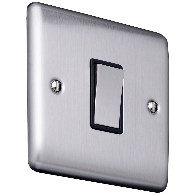 Caradok 1G 2Way 10A Switch Brushed Chrome Black Insert - Caradok - The Curve - Brushed Steel
