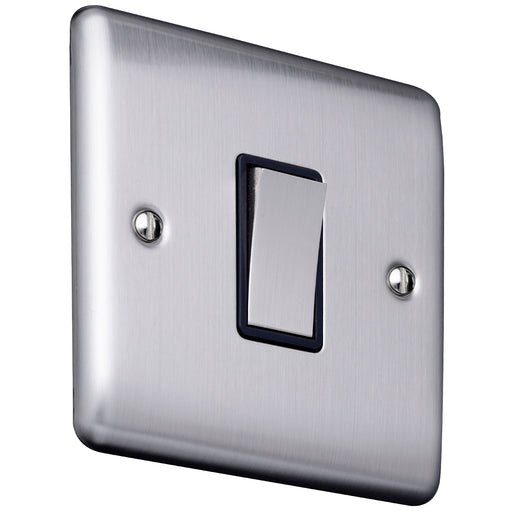 Caradok 1G 2Way 10A Switch Brushed Chrome Black Insert - Caradok - The Curve - Brushed Steel