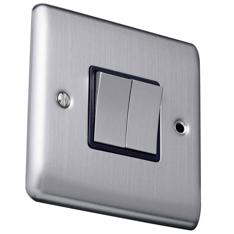Caradok 2G 2Way 10A Switch Brushed Chrome Black Insert - Caradok - The Curve - Brushed Steel