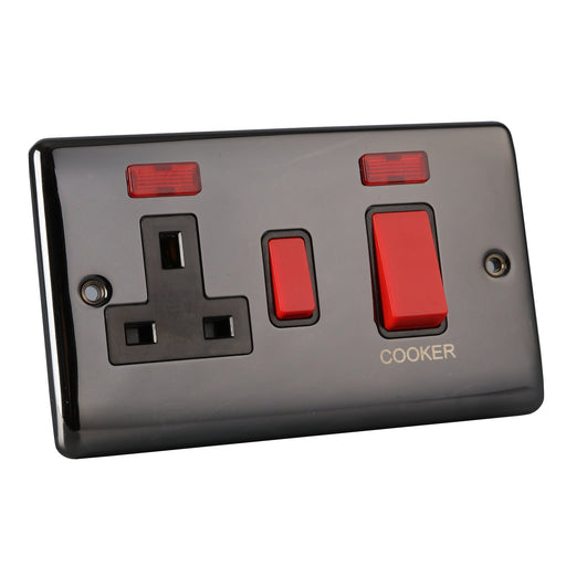 Caradok 45A switch neon 13A switched socket neon Black Nickel, Metal Switch - Caradok - The Curve - Black Nickel