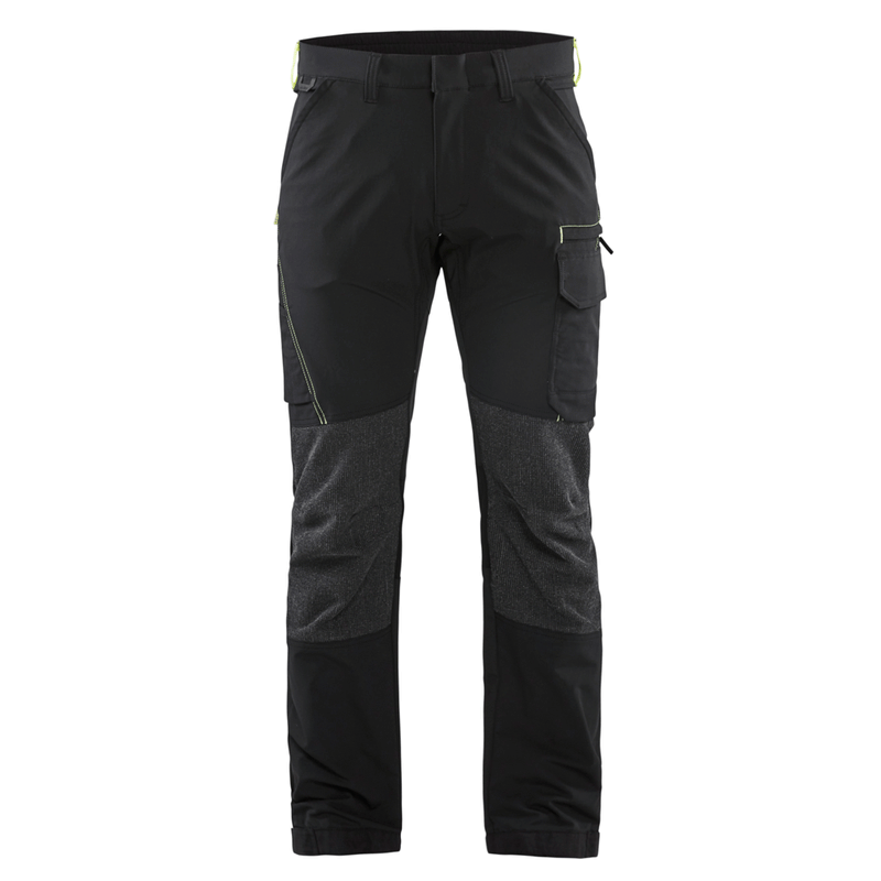 Blaklader 1422 4-Way Stretch Service Work Trousers Black / Hi-Vis Yellow - BASIC & REAPER TROUSERS