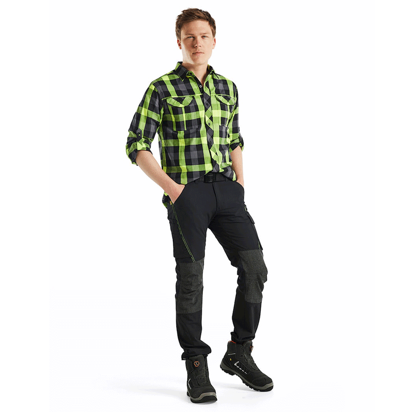 Blaklader 1422 4-Way Stretch Service Work Trousers Black / Hi-Vis Yellow - BASIC & REAPER TROUSERS