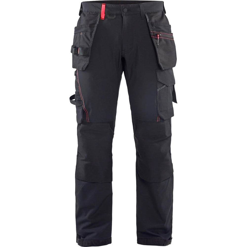 Blaklader 1522 Craftsmen 4-Way Stretch Trousers with Holster Pockets Black/Red, 34" Waist Long Leg - Apparel & Accessories > Clothing > Uniforms & Workwear > Contractor Pants & Coveralls SALE TROUSERS