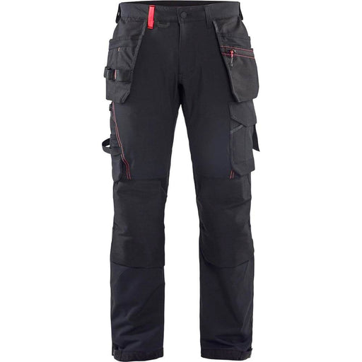 Blaklader 1522 Craftsmen 4-Way Stretch Trousers with Holster Pockets Black/Red, 34" Waist Long Leg - Apparel & Accessories > Clothing > Uniforms & Workwear > Contractor Pants & Coveralls SALE TROUSERS
