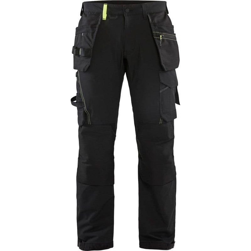 Blaklader 1522 Craftsmen 4-Way Stretch Trousers with Holster Pockets Black / Yellow - KNEE PAD TROUSERS