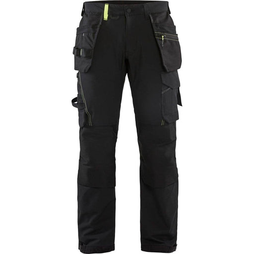 Blaklader 1522 Craftsmen 4-Way Stretch Trousers with Holster Pockets Black / Yellow - KNEE PAD TROUSERS