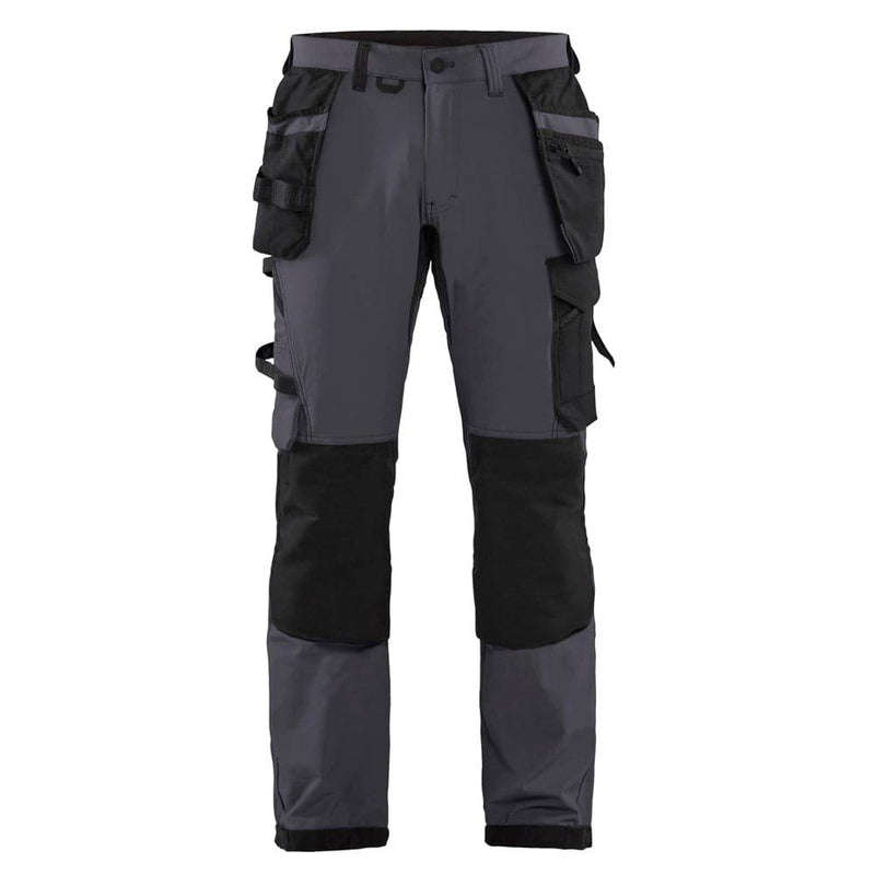 Blaklader 1522 Craftsmen 4-Way Stretch Trousers with Holster Pockets Mid Grey / Black - KNEE PAD TROUSERS
