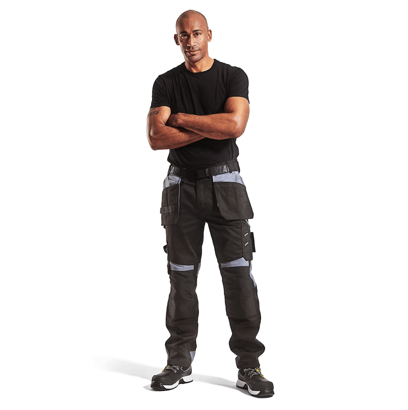 Blaklader 1555 Holster Pocket Craftsmen Work Trousers Black / Grey - KNEE PAD TROUSERS