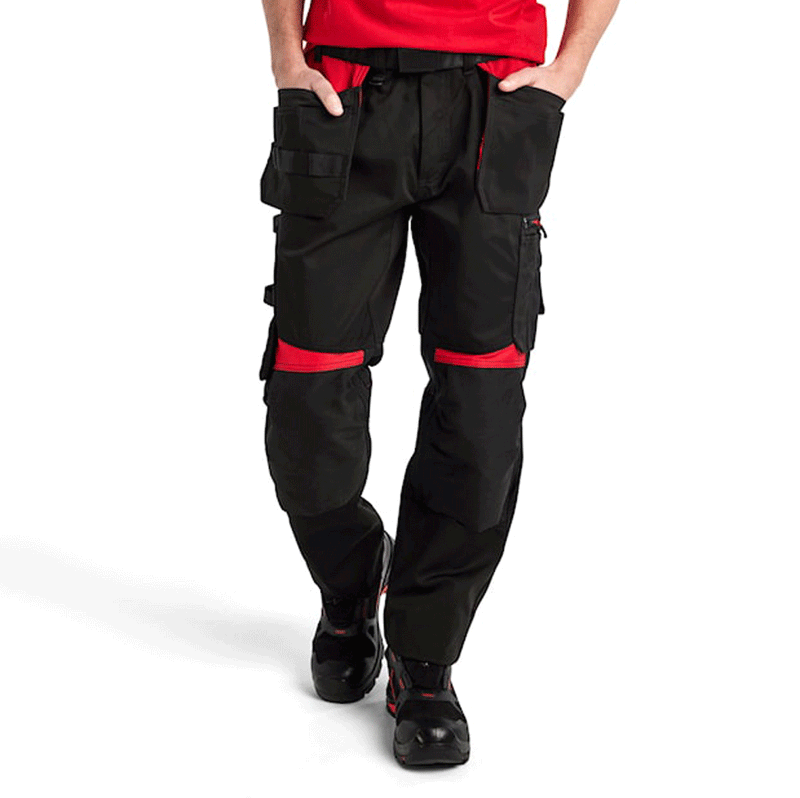 Blaklader 1555 Holster Pocket Craftsmen Work Trousers Black / Red - KNEE PAD TROUSERS
