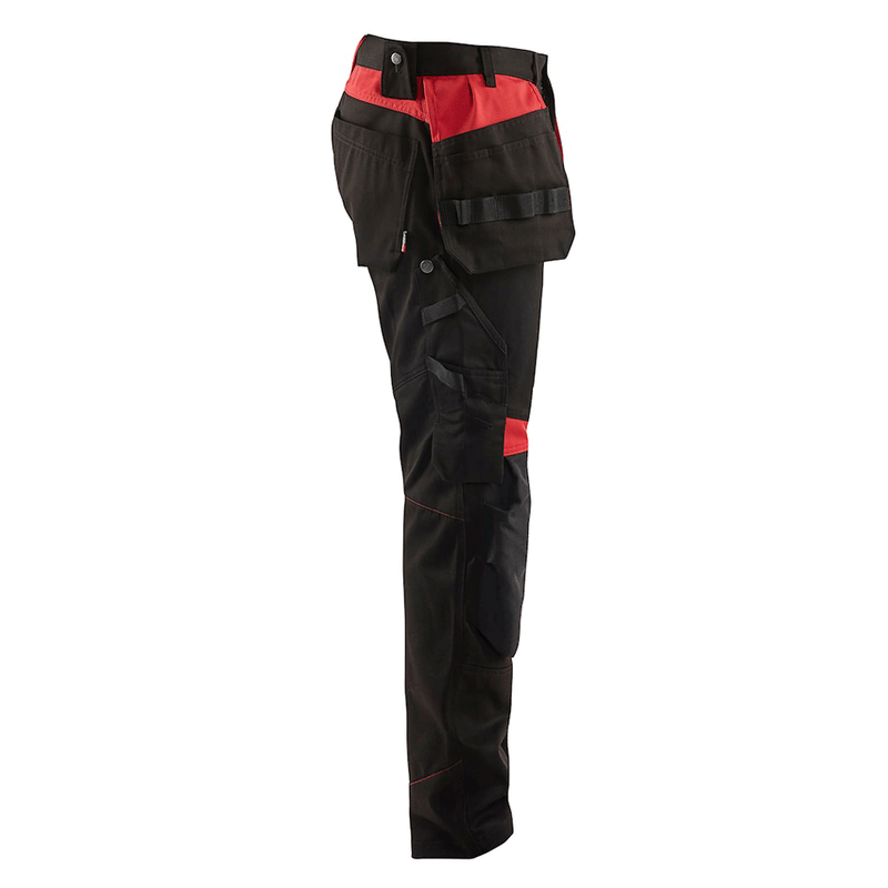 Blaklader 1555 Holster Pocket Craftsmen Work Trousers Black / Red - KNEE PAD TROUSERS