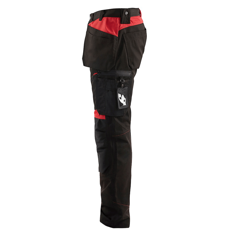 Blaklader 1555 Holster Pocket Craftsmen Work Trousers Black / Red - KNEE PAD TROUSERS