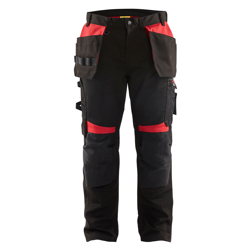 Blaklader 1555 Holster Pocket Craftsmen Work Trousers Black / Red - KNEE PAD TROUSERS