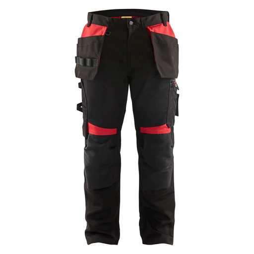 Blaklader 1555 Holster Pocket Craftsmen Work Trousers Black / Red - KNEE PAD TROUSERS