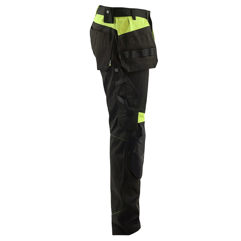 Blaklader 1555 Holster Pocket Craftsmen Work Trousers Black / Yellow - KNEE PAD TROUSERS