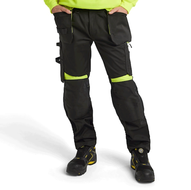 Blaklader 1555 Holster Pocket Craftsmen Work Trousers Black / Yellow - KNEE PAD TROUSERS