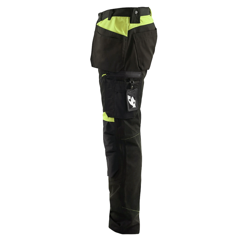 Blaklader 1555 Holster Pocket Craftsmen Work Trousers Black / Yellow - KNEE PAD TROUSERS