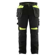 Blaklader 1555 Holster Pocket Craftsmen Work Trousers Black / Yellow - KNEE PAD TROUSERS