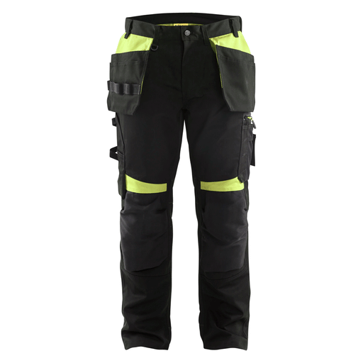Blaklader 1555 Holster Pocket Craftsmen Work Trousers Black / Yellow - KNEE PAD TROUSERS