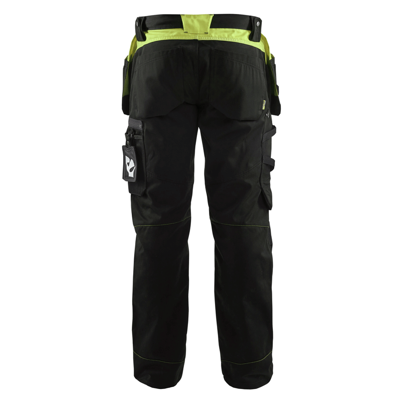 Blaklader 1555 Holster Pocket Craftsmen Work Trousers Black / Yellow - KNEE PAD TROUSERS