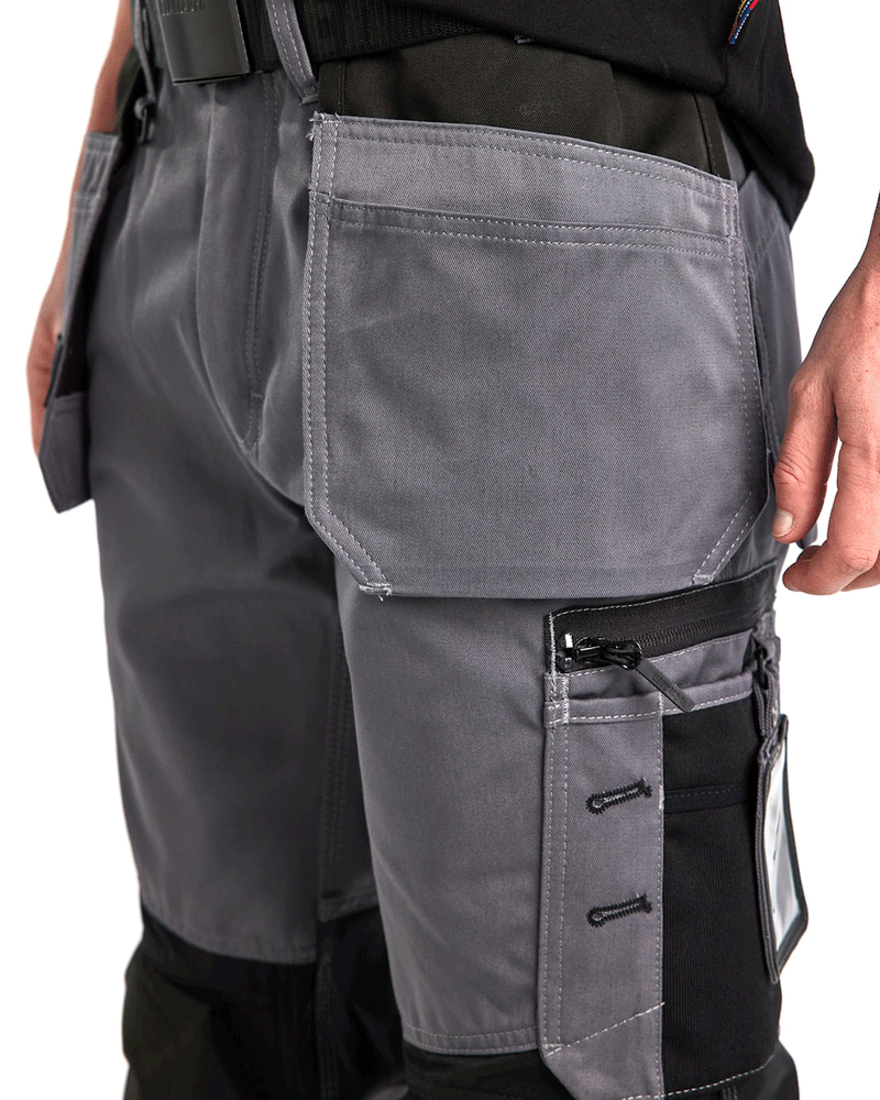 Blaklader 1555 Holster Pocket Craftsmen Work Trousers Grey / Black - KNEE PAD TROUSERS