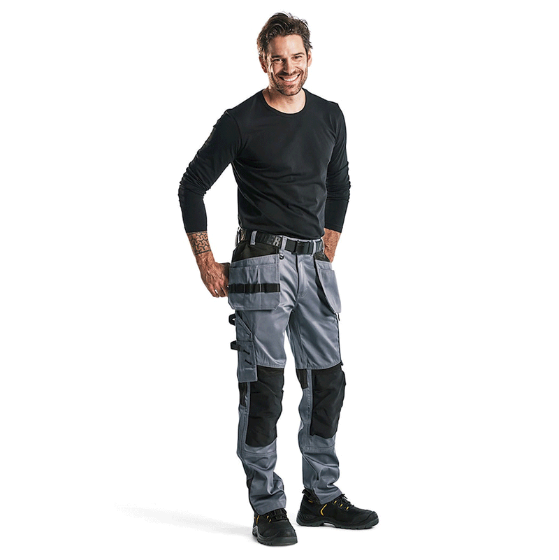 Blaklader 1555 Holster Pocket Craftsmen Work Trousers Grey / Black - KNEE PAD TROUSERS