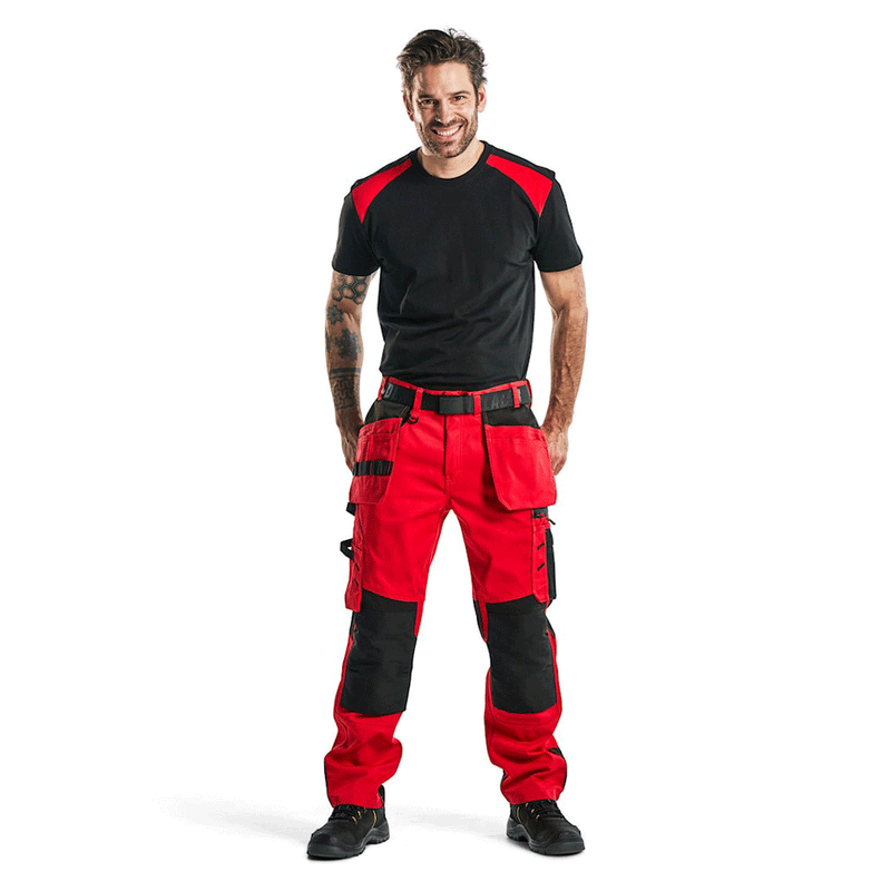 Blaklader 1555 Holster Pocket Craftsmen Work Trousers Red / Black - KNEE PAD TROUSERS