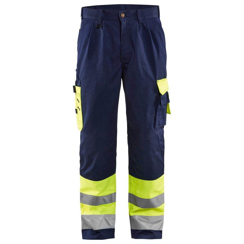 Blaklader 1584 Hi-Vis Professional Drivers Work Trousers Blue / Yellow - HI-VIS TROUSERS