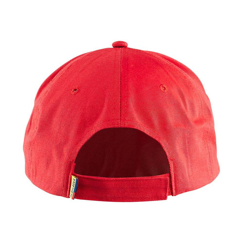 Red baseball cap with a visible brand logo on the back on a white background