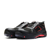 Black and red safety shoes on a white background