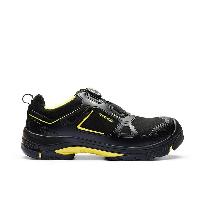 Black and yellow safety shoe on a white background