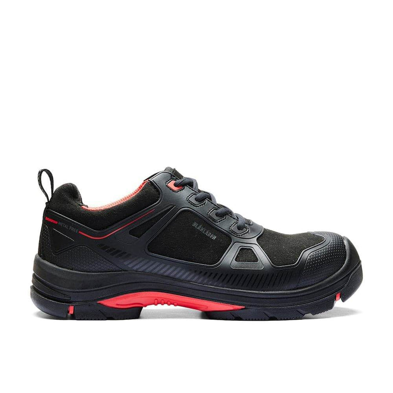 Black and red safety work shoe on a white background