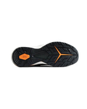 Black and orange athletic shoe sole on a white background