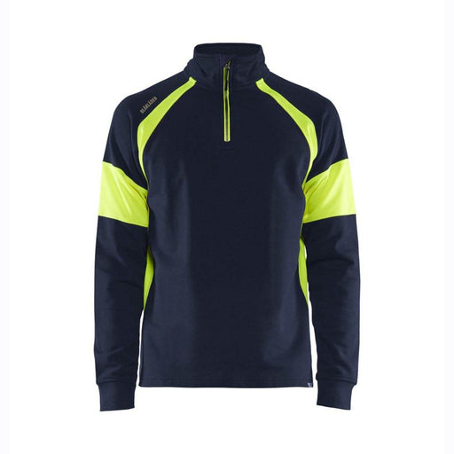 Blaklader 3550 1/4 Zip Sweatshirt with Hi-Vis Panels Navy/Yellow XL - SALE SWEATSHIRTS