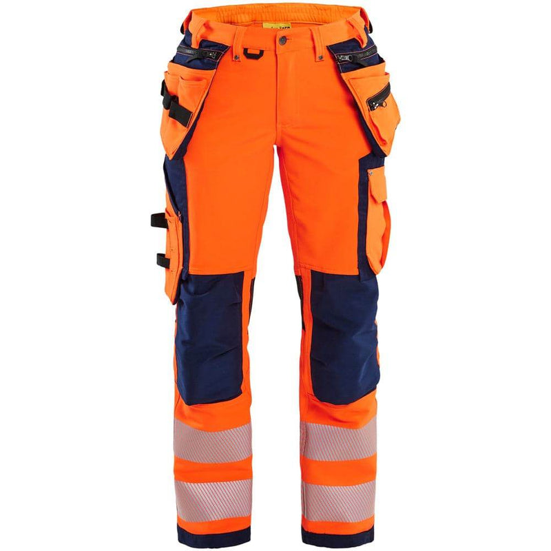 Blaklader 7197 Womens Hi-Vis 4-Way Stretch Holster Pocket Work Trouser Orange/Navy Blue / UK 14, Regular Leg - SALE WOMENS