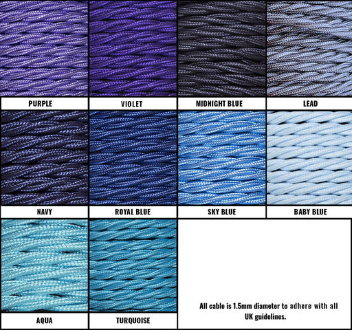 Blue / Purple Braided Fabric Decorative Extension Lead - White 4 Gang Trailing Socket - Extension Leads