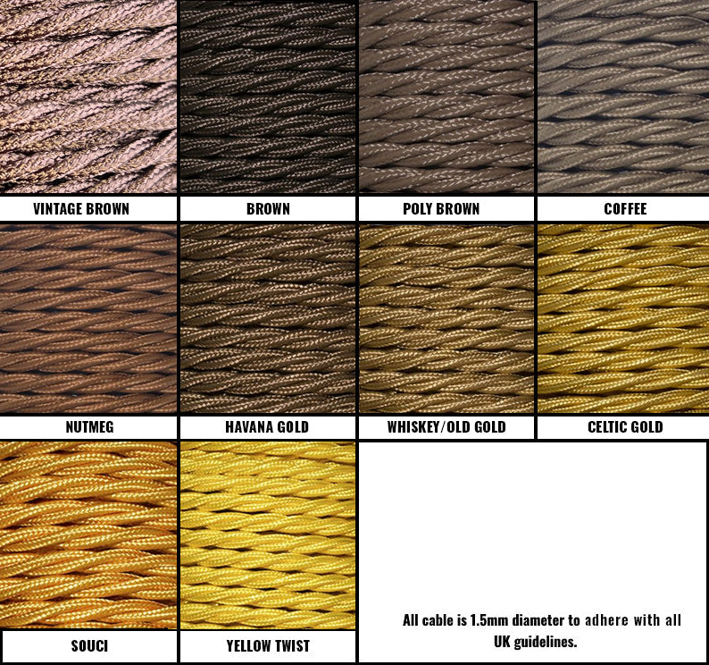 Brown / Gold / Yellow Braided Fabric Decorative Extension Lead - 4 Gang Black Trailing Socket - Extension Leads