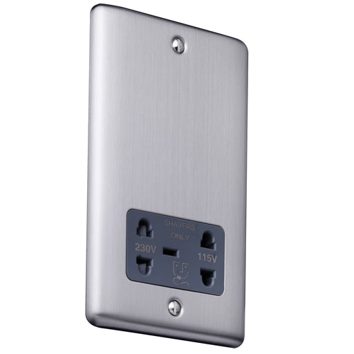 Caradok Shaver socket Brushed Chrome, Metal Switch, Grey Insert - Caradok - The Curve - Brushed Steel