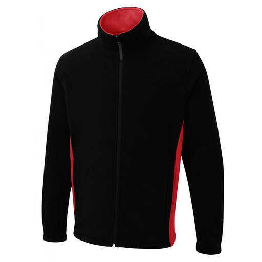 Uneek UC617 Black Red Two Tone Full Zip Unisex Comfy Work Fleece Jacket - PLAIN FLEECES