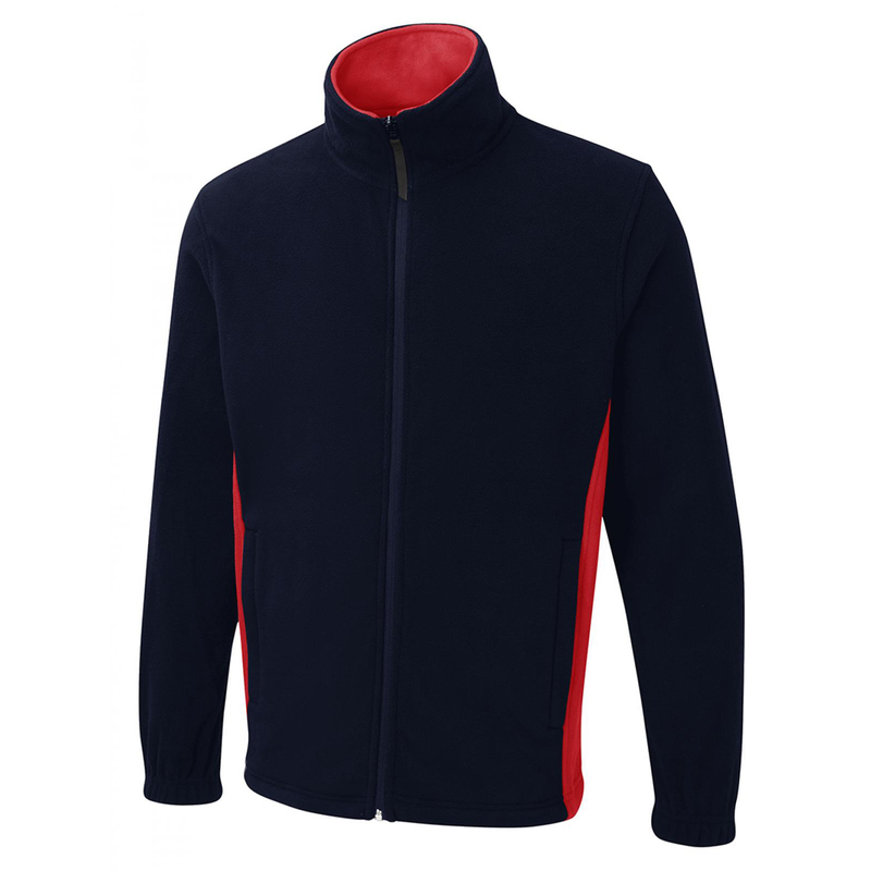 Uneek UC617 Navy Red Two Tone Full Zip Unisex Comfy Work Fleece Jacket - PLAIN FLEECES