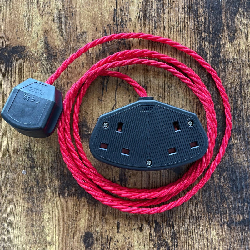 Coloured Fabric Decorative Extension Lead - Twisted Flex - Black Plug & Socket - Hardware > Power & Electrical Supplies > Extension Cords