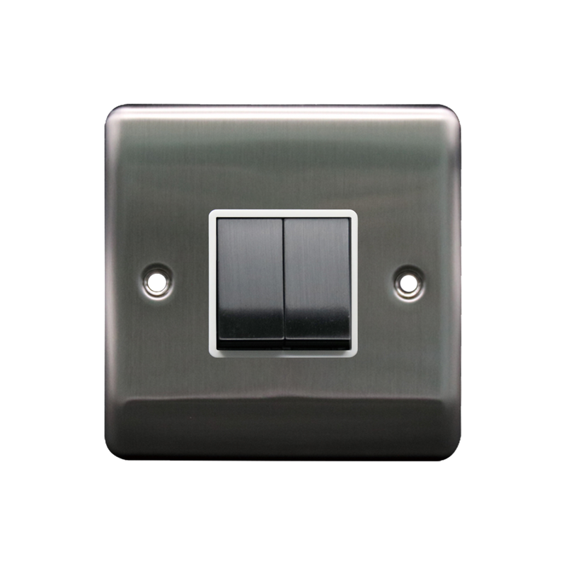 Caradok 2G 2Way 10A Switch Brushed Chrome White Insert - Caradok - The Curve - Brushed Steel