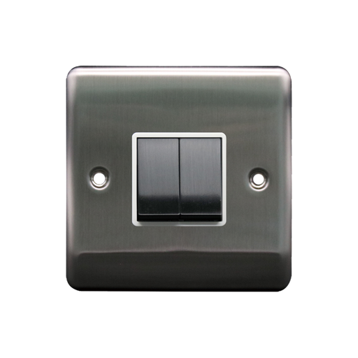 Caradok 2G 2Way 10A Switch Brushed Chrome White Insert - Caradok - The Curve - Brushed Steel