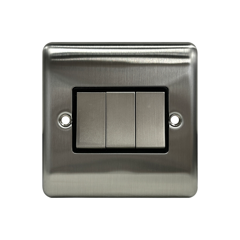 Caradok 3G 2Way 10A Switch Brushed Chrome Black Insert - Caradok - The Curve - Brushed Steel