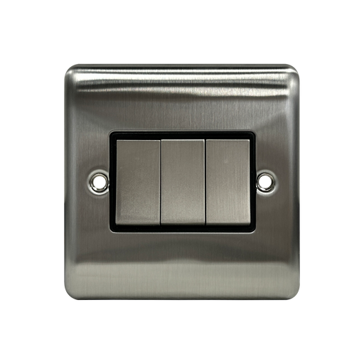 Caradok 3G 2Way 10A Switch Brushed Chrome Black Insert - Caradok - The Curve - Brushed Steel