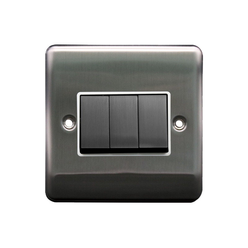 Caradok 3G 2Way 10A Switch Brushed Chrome White Insert - Caradok - The Curve - Brushed Steel