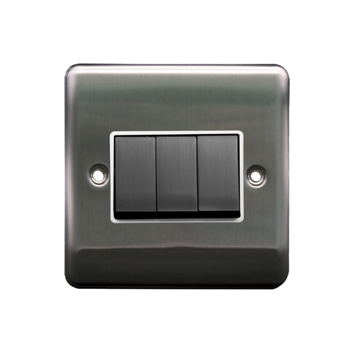 Caradok 3G 2Way 10A Switch Brushed Chrome White Insert - Caradok - The Curve - Brushed Steel