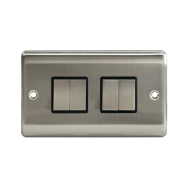 Caradok 4G 2Way 10A Switch Brushed Chrome Black Insert - Caradok - The Curve - Brushed Steel