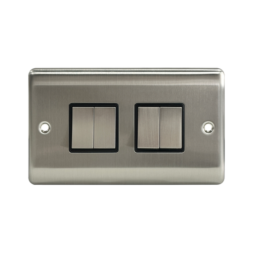 Caradok 4G 2Way 10A Switch Brushed Chrome Black Insert - Caradok - The Curve - Brushed Steel