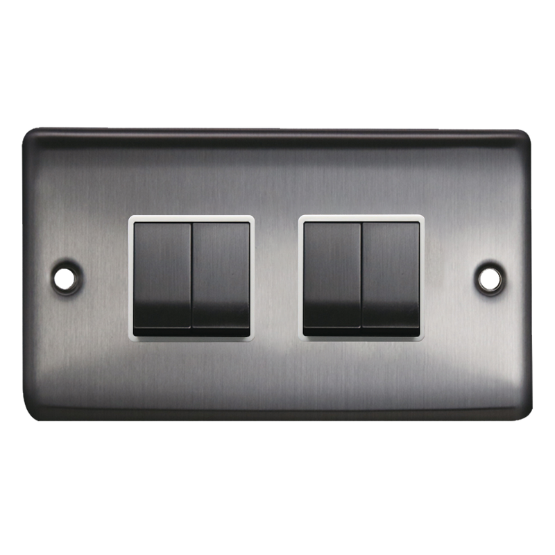 Caradok 4G 2Way 10A Switch Brushed Chrome White Insert - Caradok - The Curve - Brushed Steel